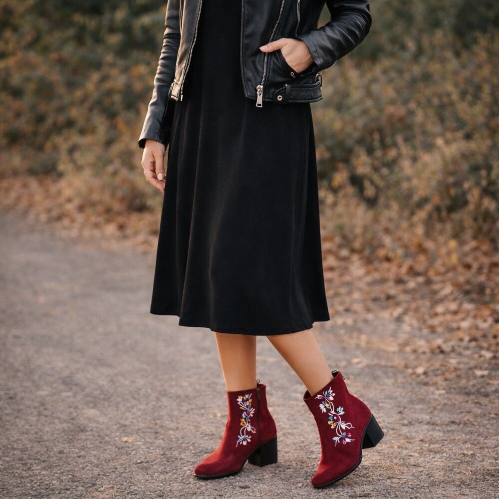 Carlos by Carlos Santana Western Women's 10M Ankle Boots Red Burgundy Floral - Picture 3 of 13